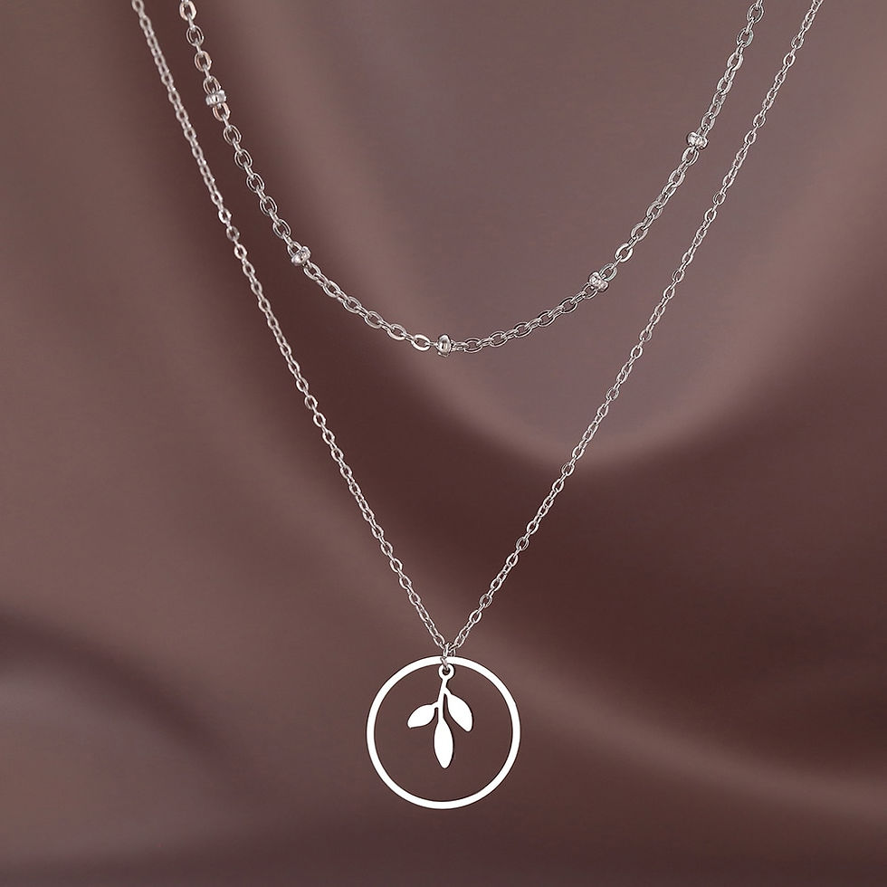 Thumbnail: Stainless Steel Necklaces Leaf Pendant Layer Chains Design Sense Temperament Ev