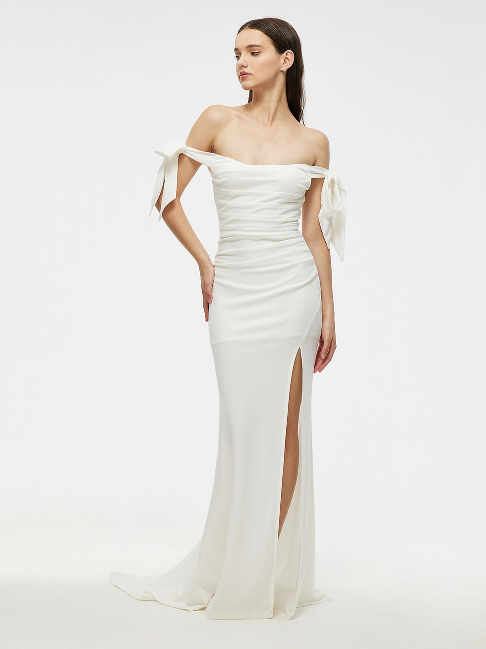 Thumbnail: Off The Shoulder Pleated Satins Wedding Dress 2023 Elegant Bride Dress Lace App