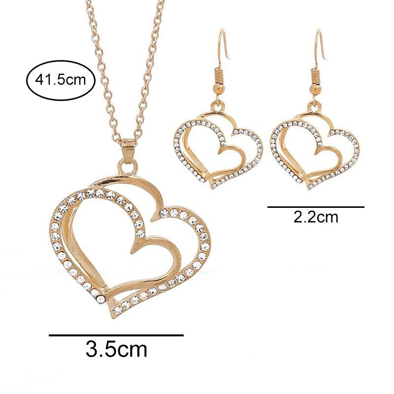 Thumbnail: 3 Pcs Set Heart Shaped Jewelry Set Of Earrings Pendant Necklace For Women Exqui