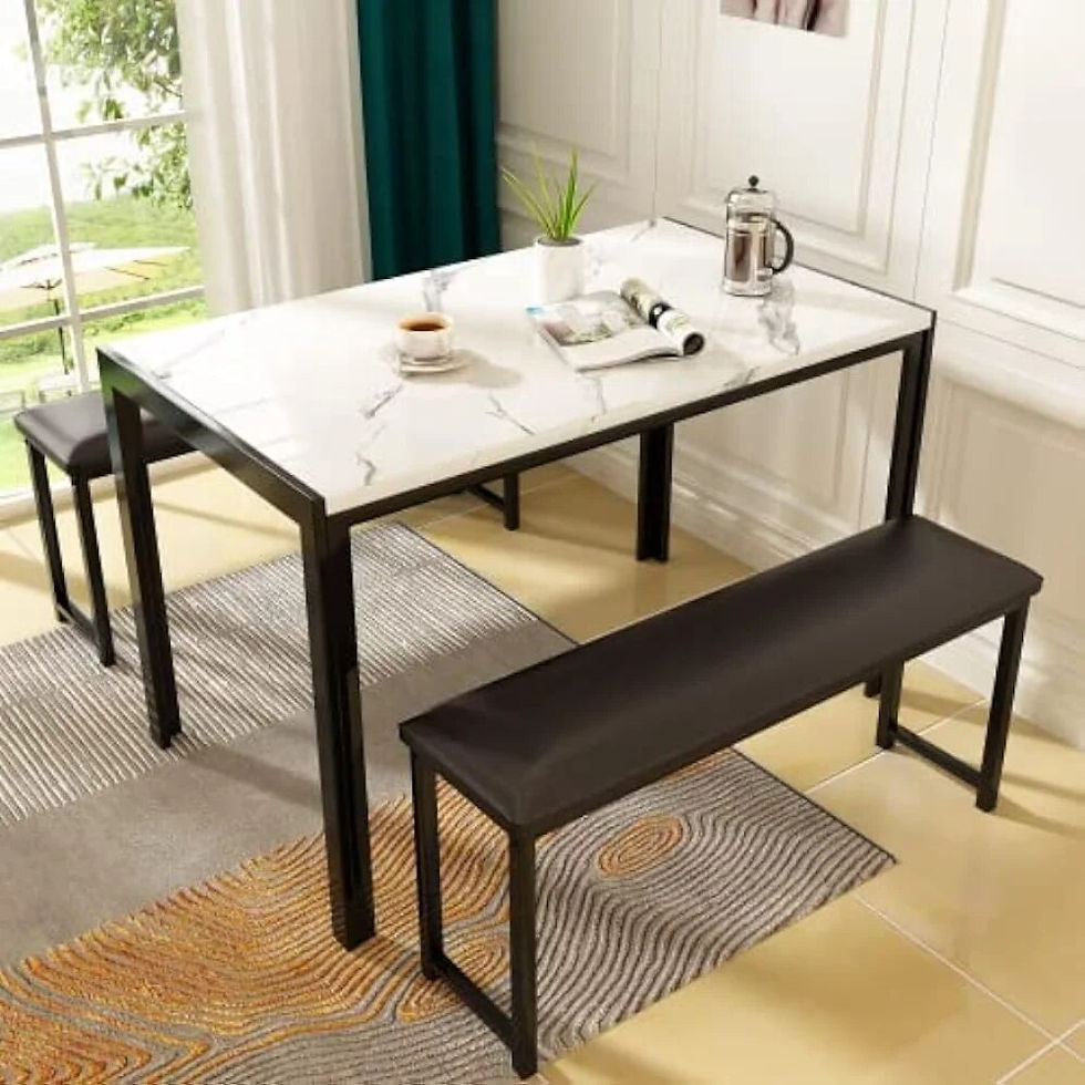 ภาพขนาดย่อ: AWQM 3 Pieces Dining Room Table Set, Kitchen Table Set with Faux Marble Top Tab