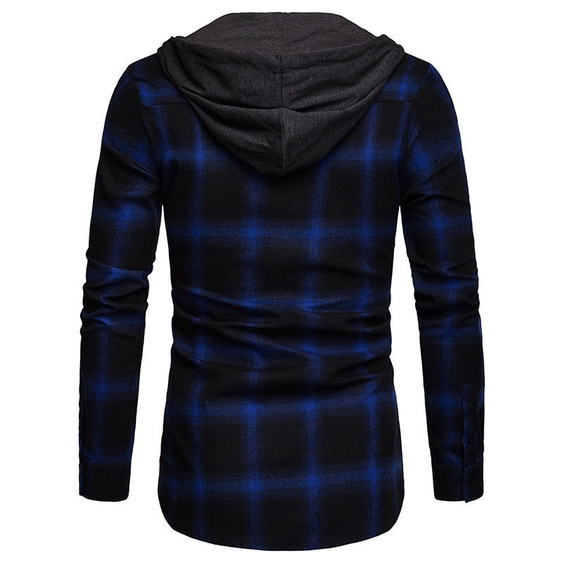Thumbnail: Men's Hooded Shirts Jackets Flannel Long Sleeve Casual Plaid Button Down Shirt