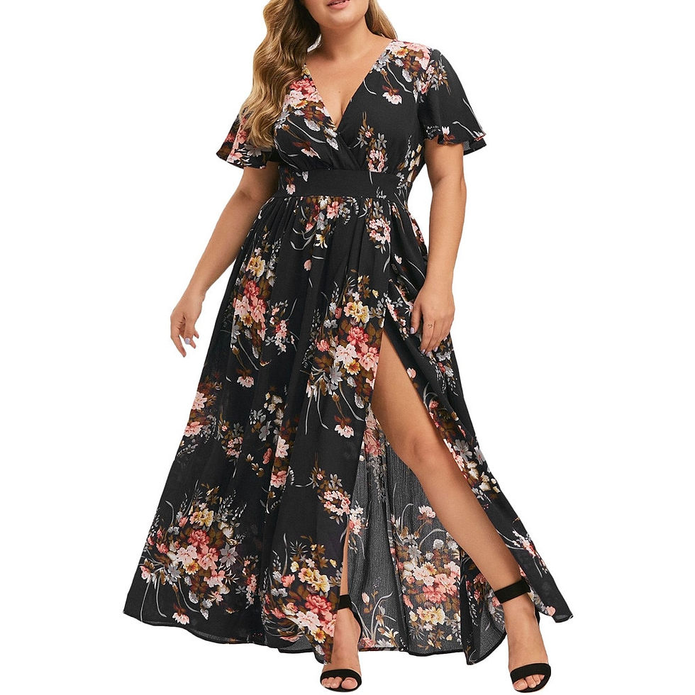 Hình thu nhỏ: Plus Size Dresses for Women Sexy Bohemian V-neck Floral Print Maxi Dress Short