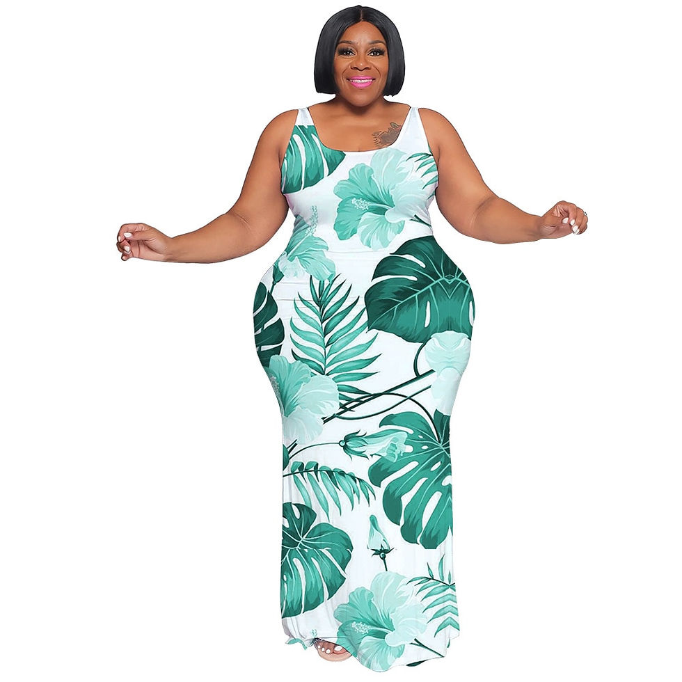 Thumbnail: Perl Plus Size Printed Vest Maxi Dress for Women Sleeveless Round Neck Curved L