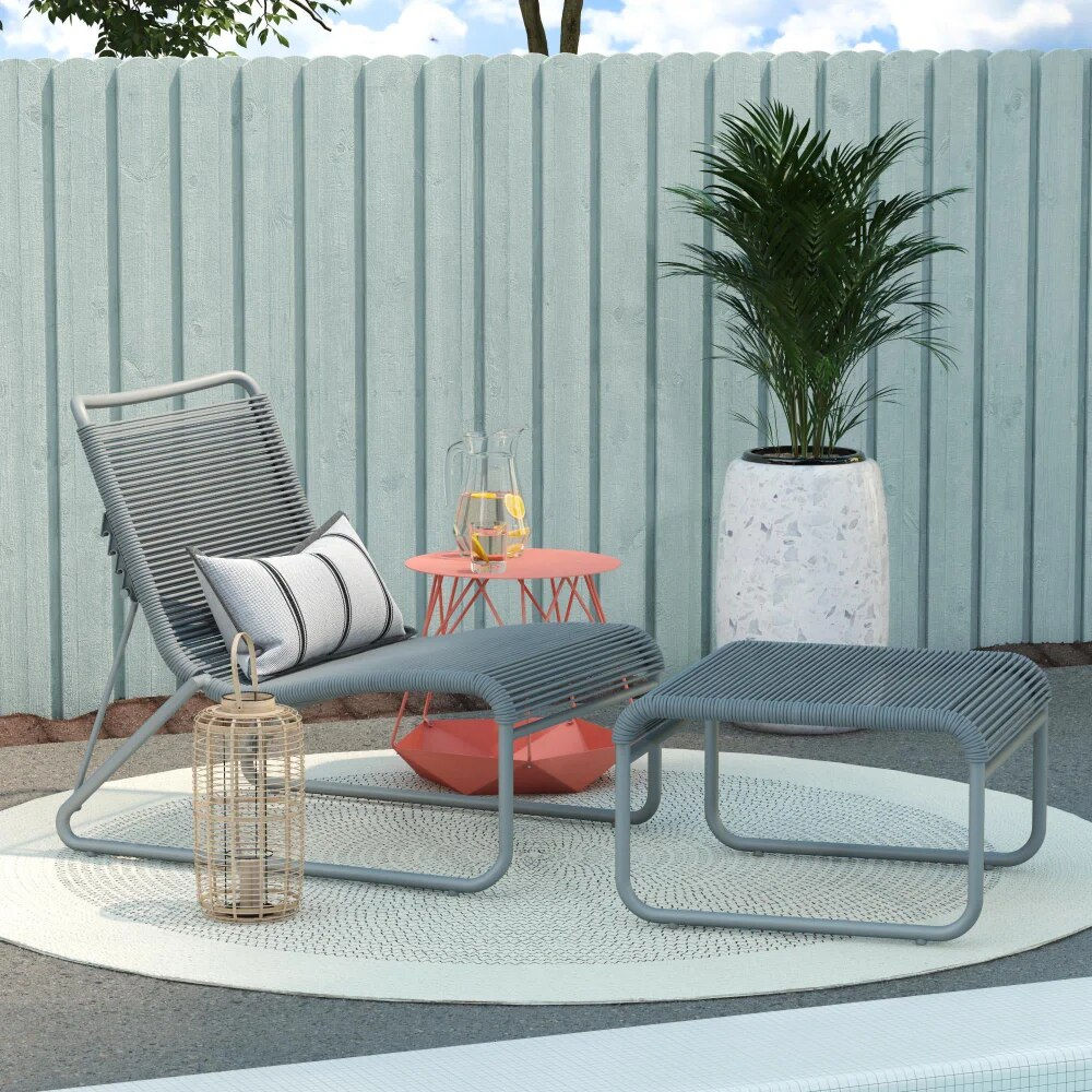 BOUSSAC Lita 2 Piece Patio Lounge and Ottoman Set, Garden Loungers, Relaxing an