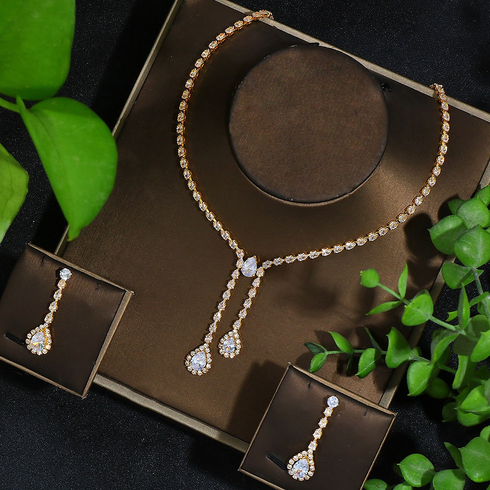 Thumbnail: Charming Long Dangle Earrings Necklace Set Water Drop CZ Jewelry Sets for