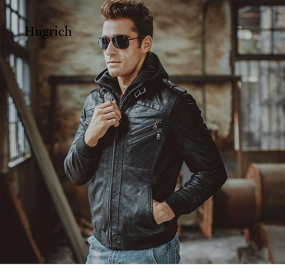 Thumbnail: High Quality Men's Motorcycle Removable Hood Winter Coat Men Warm Leather Jacke