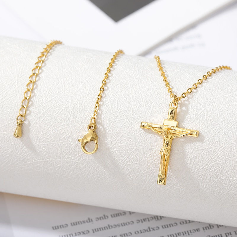 Thumbnail: Stainless Steel Jesus Cross Necklace For Women Cool Men Accessory Fashion