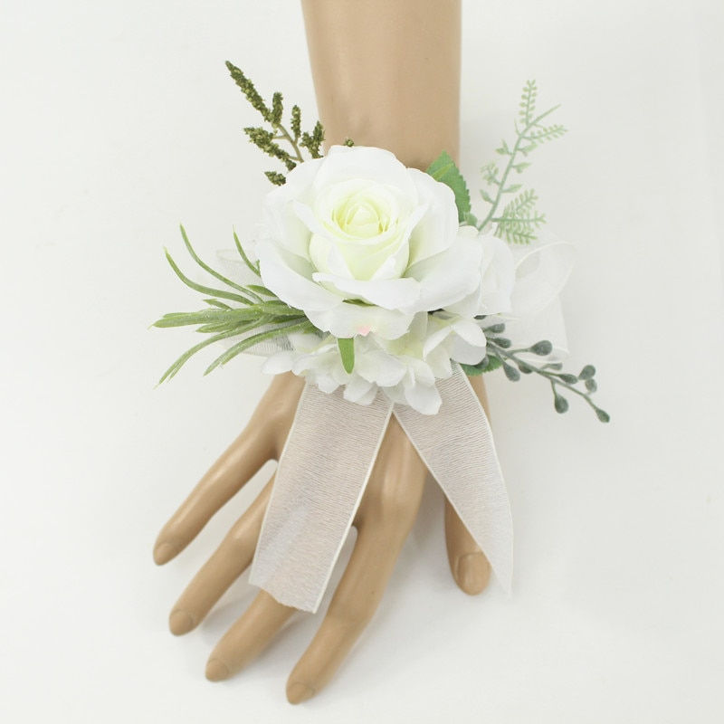 Thumbnail: Ivory Wrist Corsage Bridesmaid Sisters Handmade Flower Artificial Silk Rose Bra