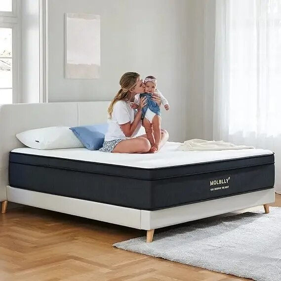 Molblly Queen Mattress, 12 Inch Hybrid Queen Size Foam Mattress in a Box, Indiv