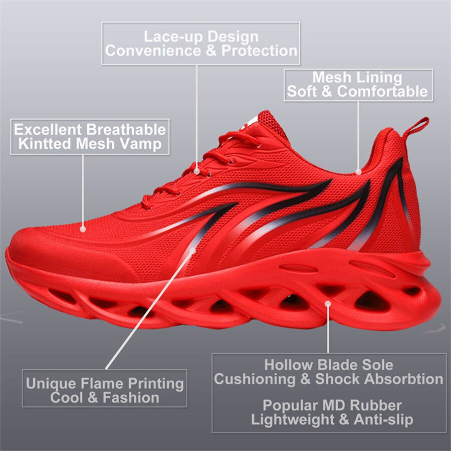 Imej kecil: Fashion Running Shoes Men Flame Printed Sneakers Knit Athletic Sports Blade Cus