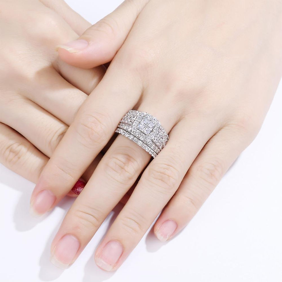 Thumbnail: Newshe Halo Wedding Rings For Women 4 Carats Cross Cut AAAAA Zirconia