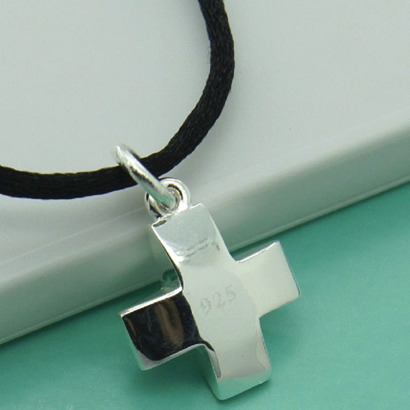 Thumbnail: BABYLLNT Religious Belief Cross Pendant Necklace 925 Silver Necklace Black