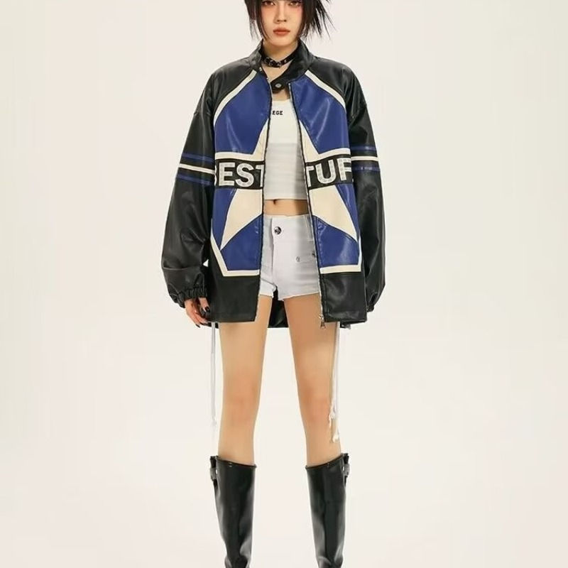 Thumbnail: American Retro Biker's Jacket Trendy Leather Jacket Coat