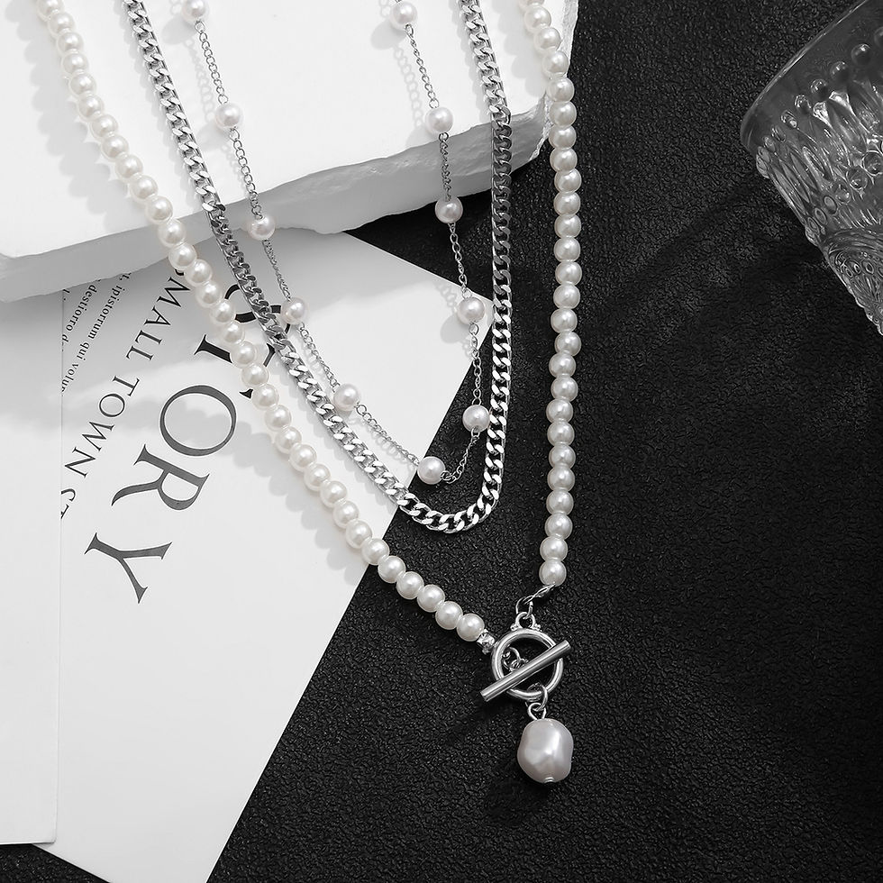 Thumbnail: Men's OT Buckle Pearl Chain Necklace Three-piece Set