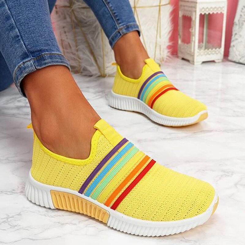 Thumbnail: 2020 Women Sneakers Woman Vulcaniaed Female Rainbow Color Stripes Loafers Women