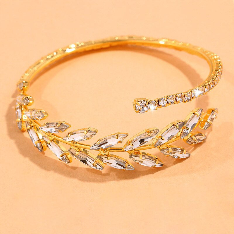 Thumbnail: Stonefans Luxury Cubic Zirconia Leaf Bangle Bracelets for Women Fashion
