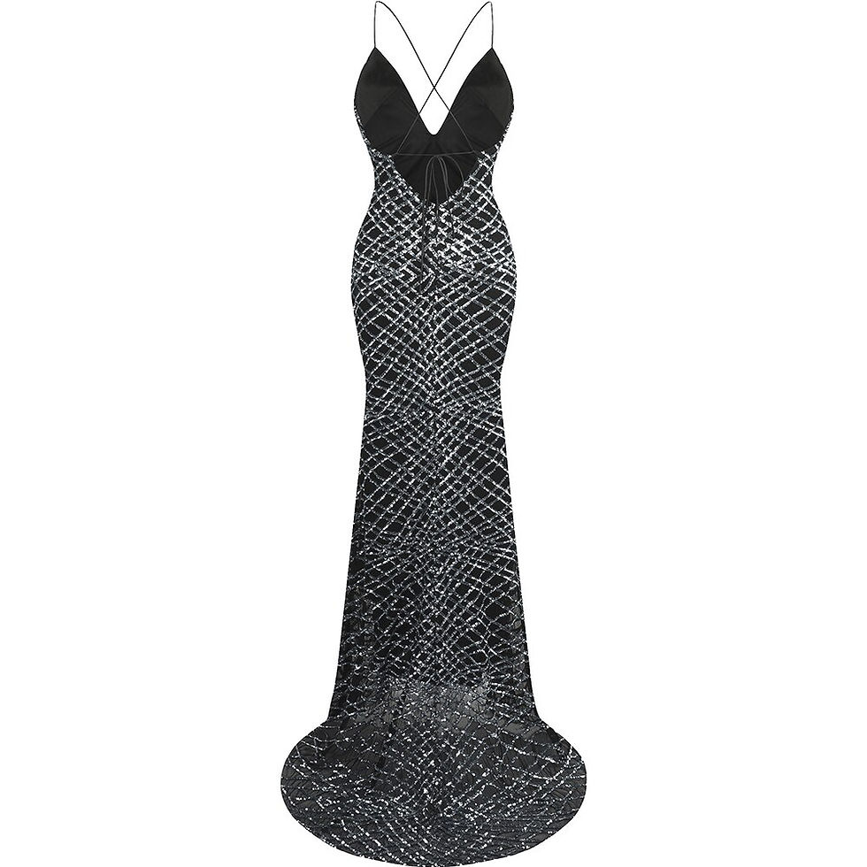 Thumbnail: Angel-fashions Spaghetti Strap Sparkly Sequin V Neck Crisscross Tie Back Court
