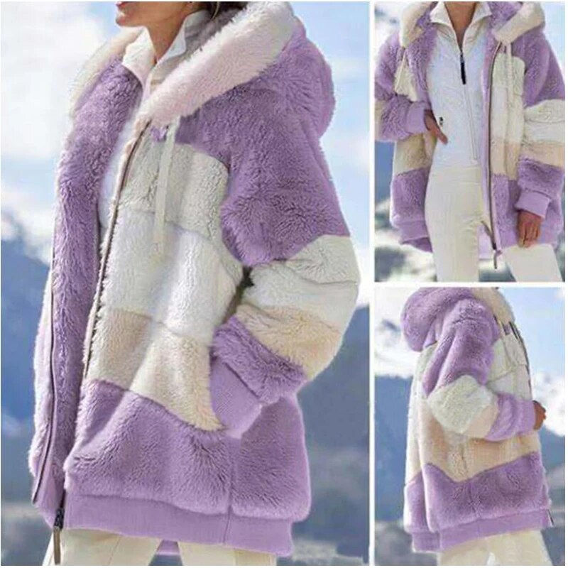 Thumbnail: Thick Warm Teddy Coat Women Winter Long Sleeve Fluffy Hairy Fake Fur Jackets Fe