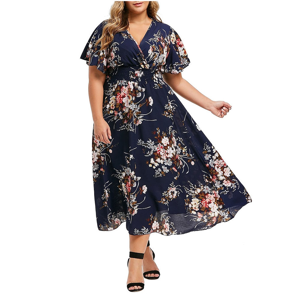 Thumbnail: Summer Plus Size Bohemian Long Dress Women Casual Floral Printed V-neck Short S