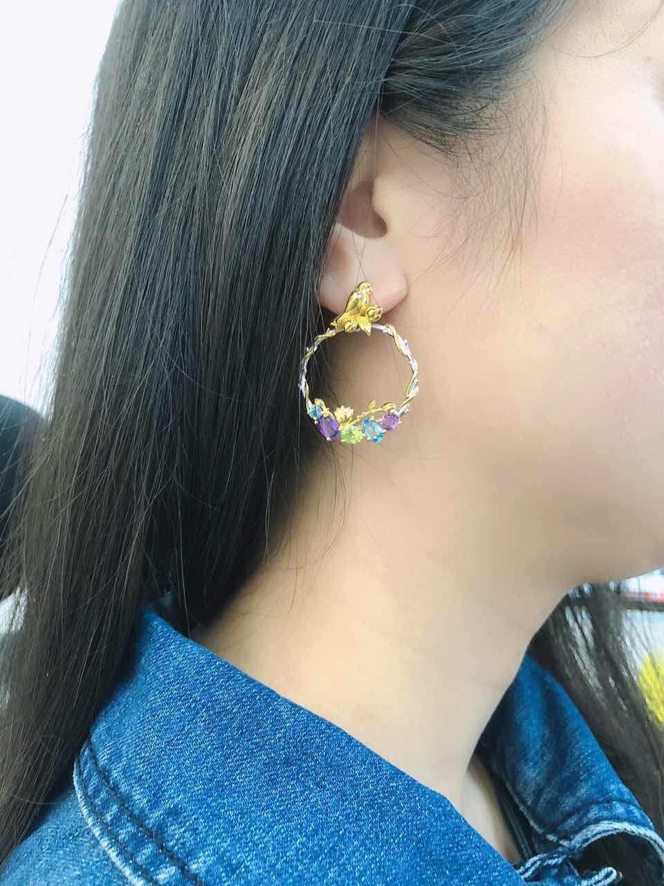 Thumbnail: GEM'S BALLET Natural Colorful Gemstones Drop Earrings for Women 925