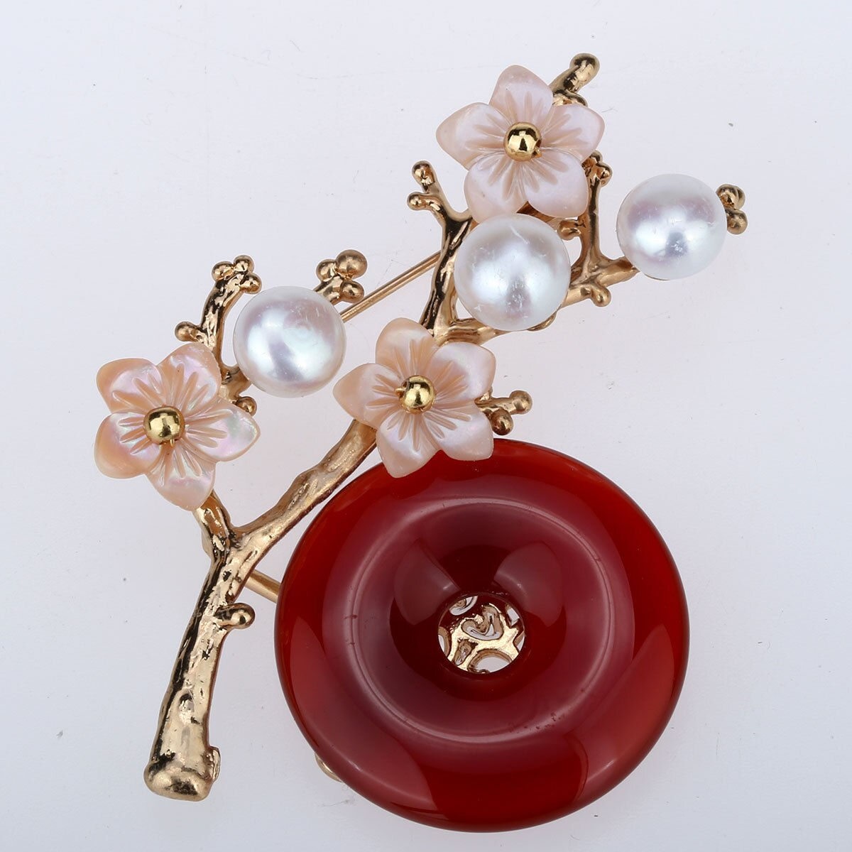 YACQ Women Freshwater Pearl Agate White Shell Flower Branch Shape Pin Brooch Lu
