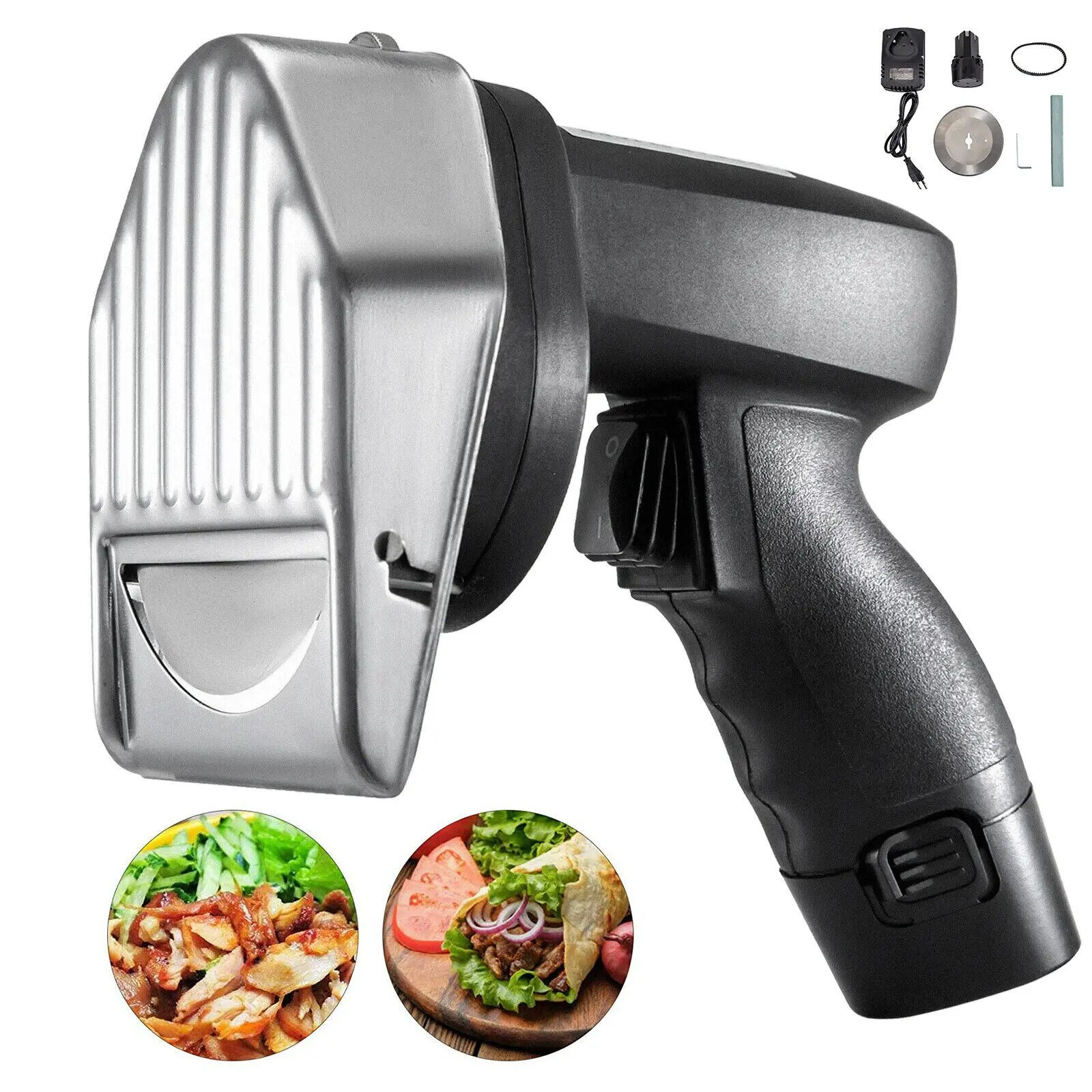 VEVOR Kebab Slicer 0-8mm Electric Wireless Kebab Doner Knife 2 Blades Shawarma