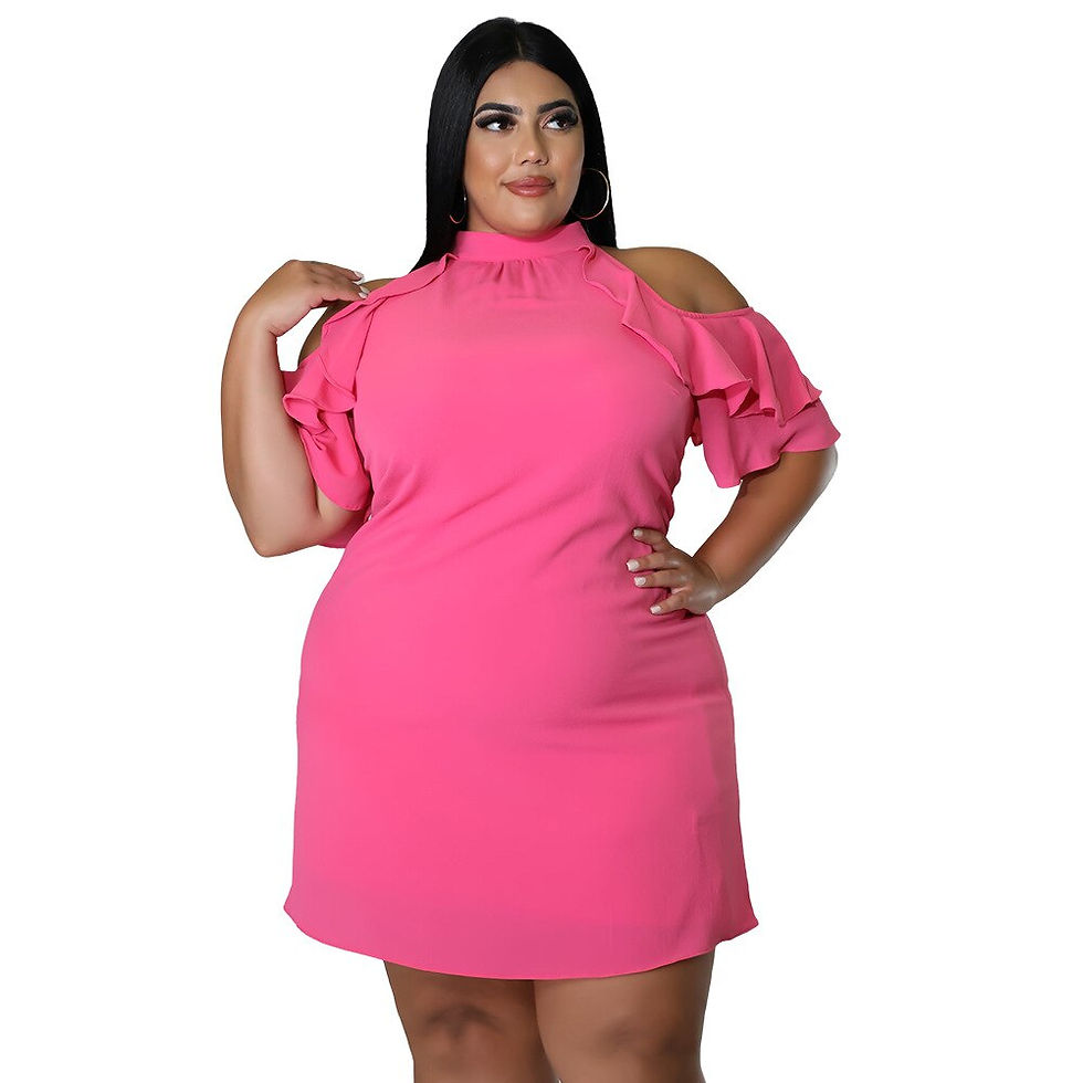 Thumbnail: Perl Plus Size Cold Shoulder Ruffle Short Sleeve Straight Dress for Women Roung