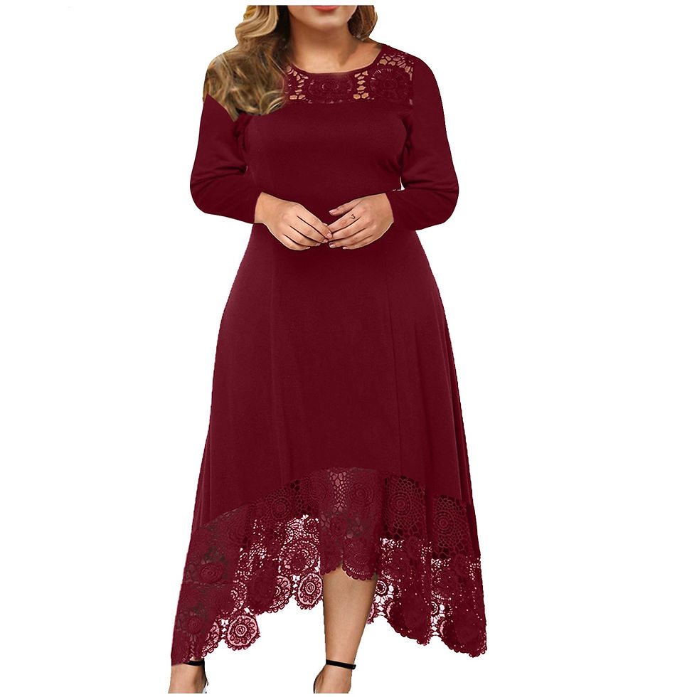 Miniatiūra: Plus Size Women Dress Vestidos Autumn Casual Long Sleeve Irregular Lace Hem Lon
