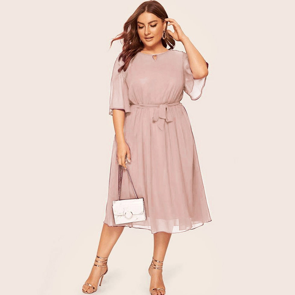 Pikkukuva: Woman Solid Color Women Plus Size Dress Half Sleeve Loose Chiffon Knee Length O