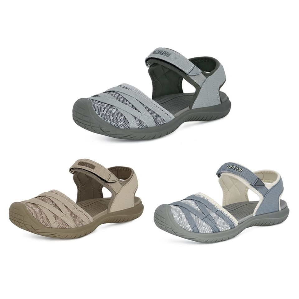 Thumbnail: GRITION Women Sandals Casual Outdoor Shoes Closed Toe Flat Heels Elastic