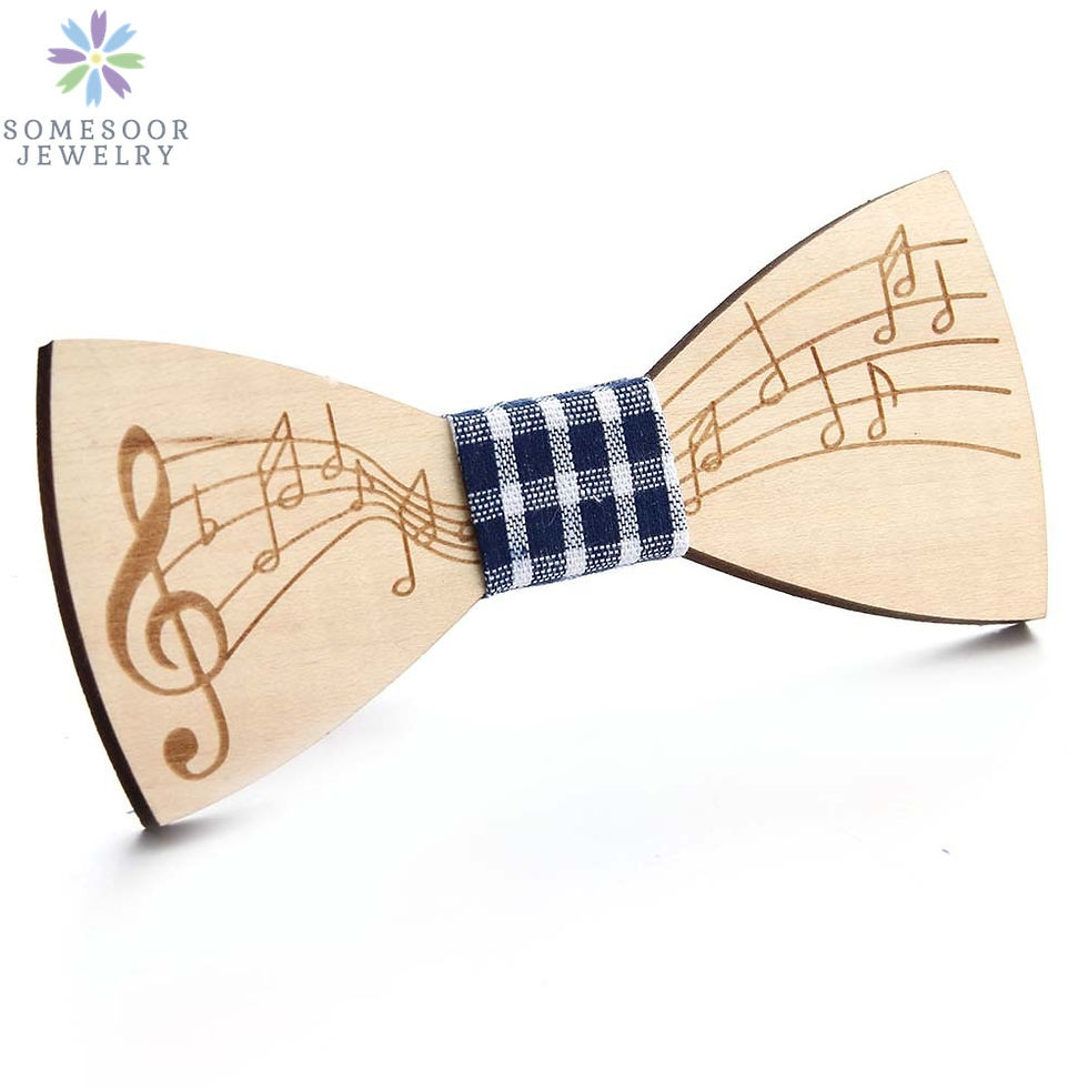 Thumbnail: SOMESOOR Novelty Wooden Bowtie Engraved Note Music Melody Butterfly Bowknot Fit