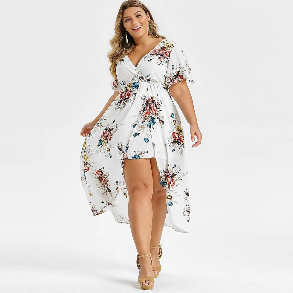 Thumbnail: Fashion Plus Size Dress Women Short Sleeve Floral Printed Bell Sleeve High Low