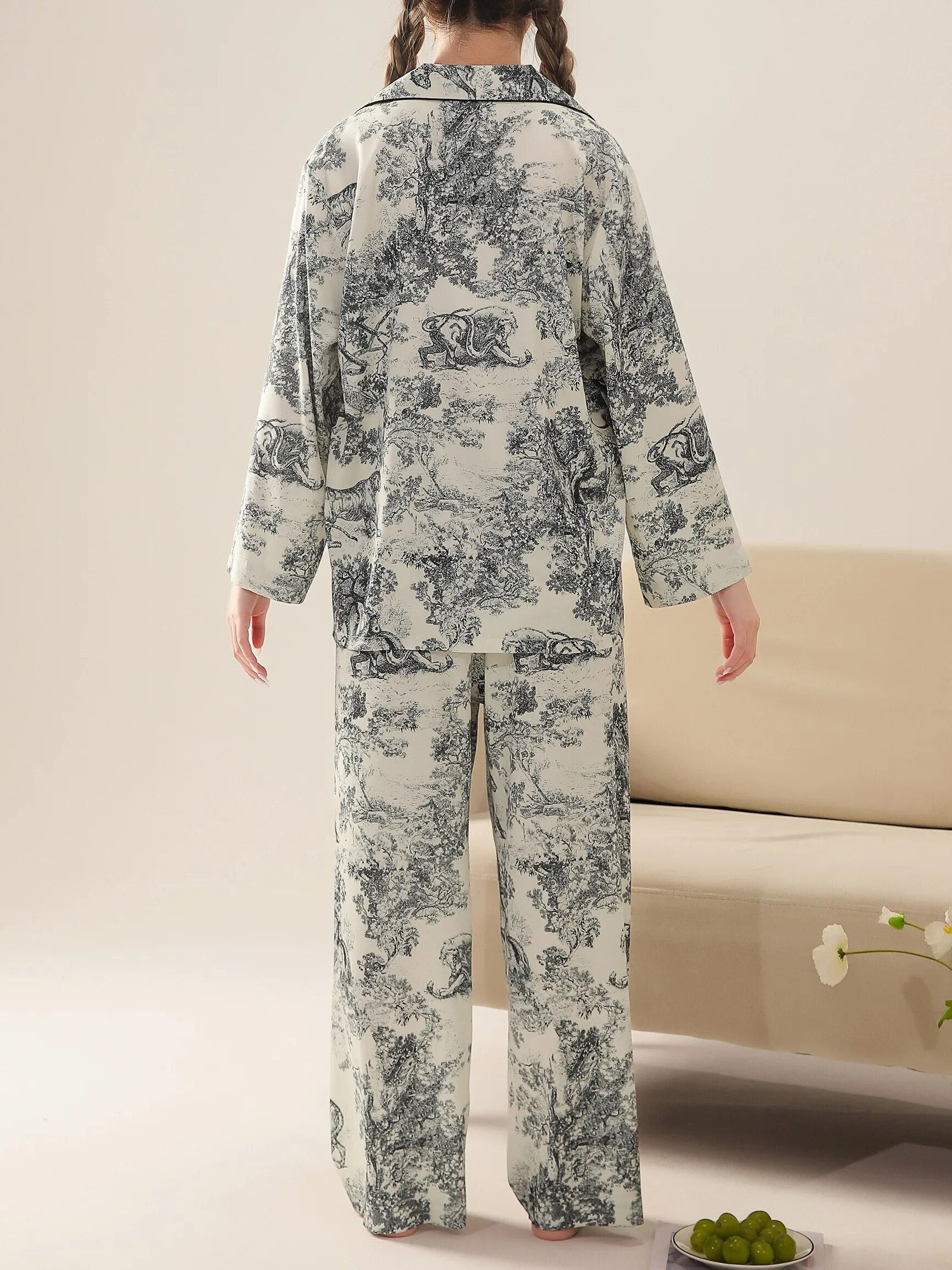 Pajama Set For Women Two Pieces with Long Sleeve and Pants Casual Sleepwears fo