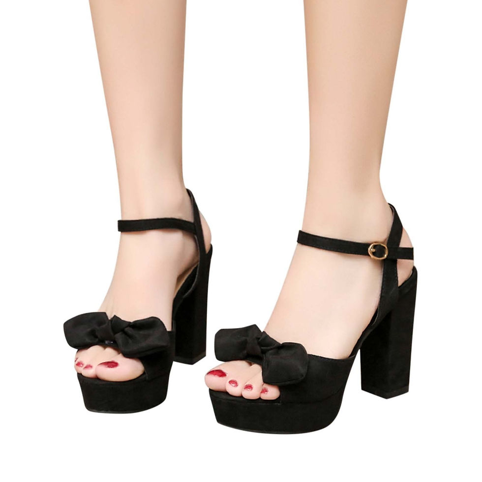 Miniatura: Summer Women High Heels Buckle Band Fish Mouth Bow Thick Heel High Heel Pumps S