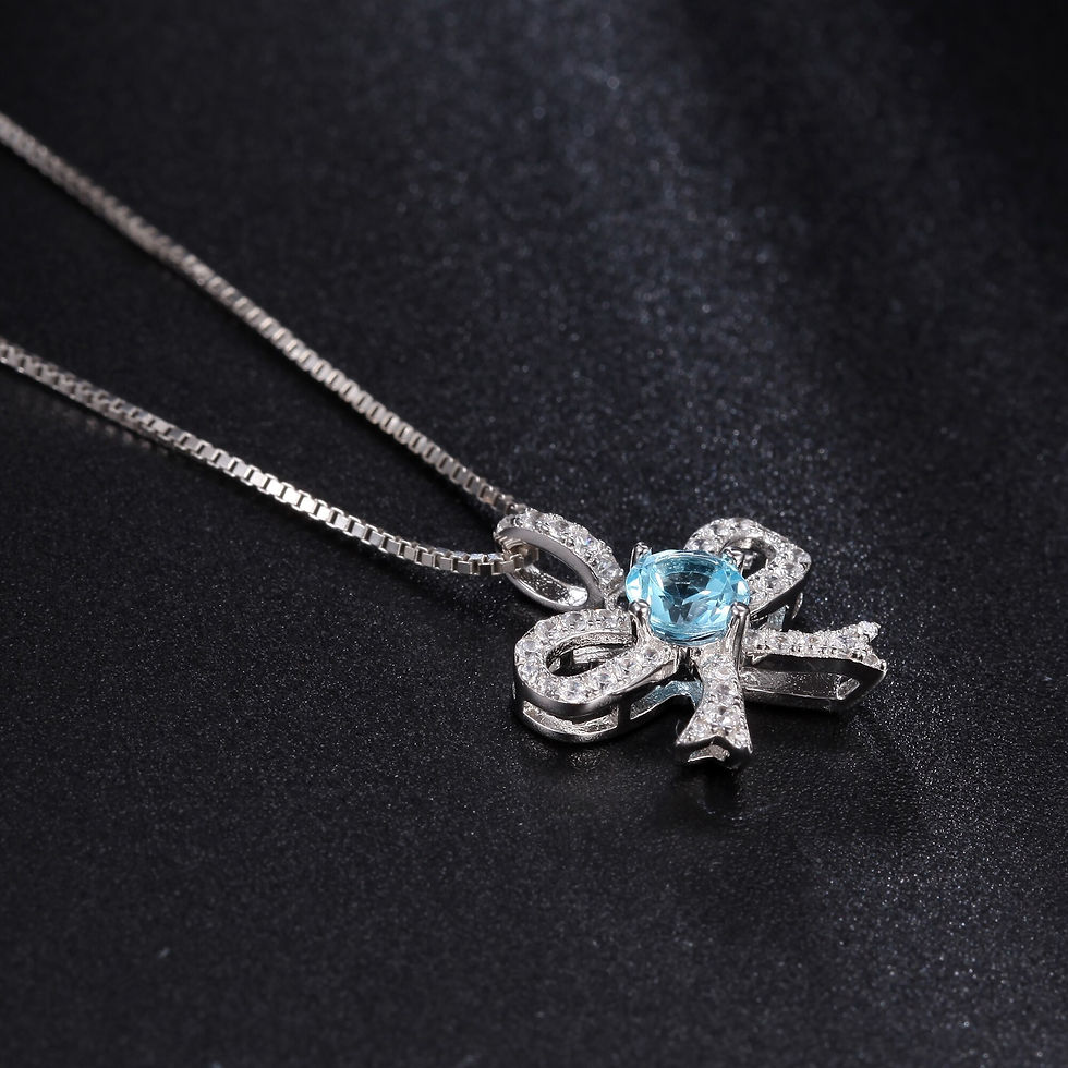Thumbnail: GEM'S BALLET Dainty Delicate Ribbon Bow Tie Necklace 5mm Round Swiss Blue