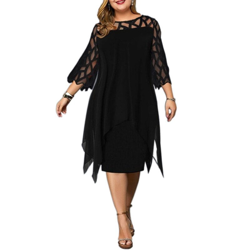 Curve Plus Size Peplum Dresses Summer Lace Mesh Sexy Party Dress Womens Clothin