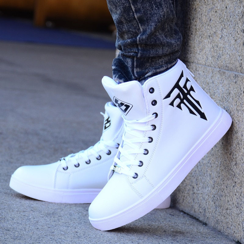 Thumbnail: White Sneakers Man Vulcanized Sneakers Male Comfortable High Top Shoes Men Autu