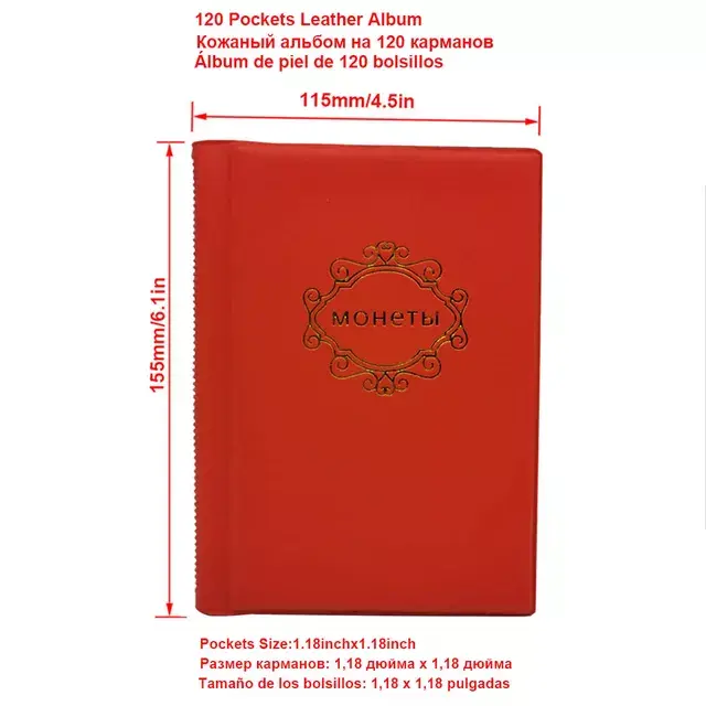 Thumbnail: PU Leather Album For Coins.10 Sheets Stamp Album 250/120 Pockets Coin