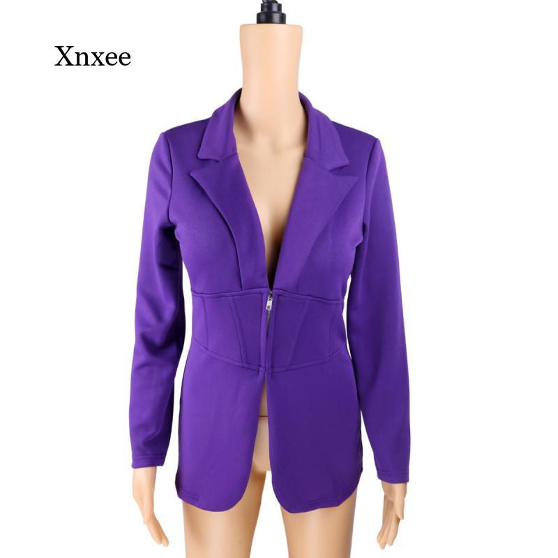 Miniatura: Purple High Waist Blazer Coat Fashion Slim Tops Women Solid Color Long Sleeve J