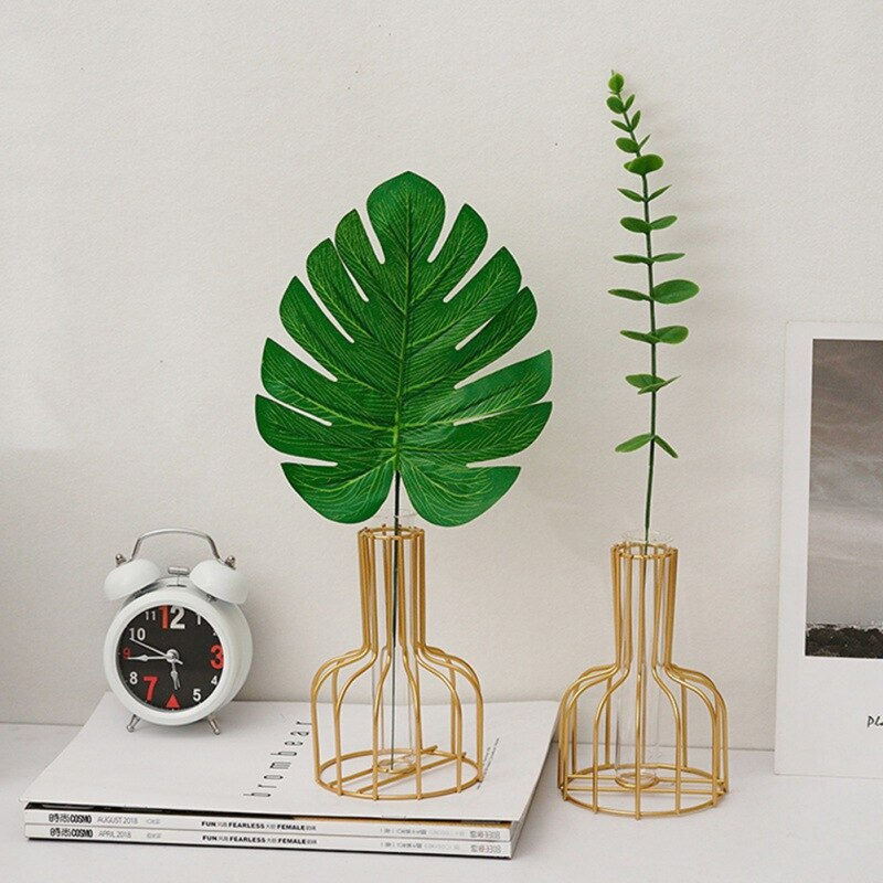 Thumbnail: Simple Golden Glass Vase Flower Stand Iron Home Decor Hydroponic Plant Flower V