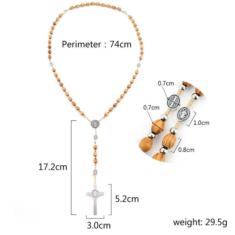 Thumbnail: Fashion Cross Pendant Necklaces For Men Women Wooden Beads Rosary Cross