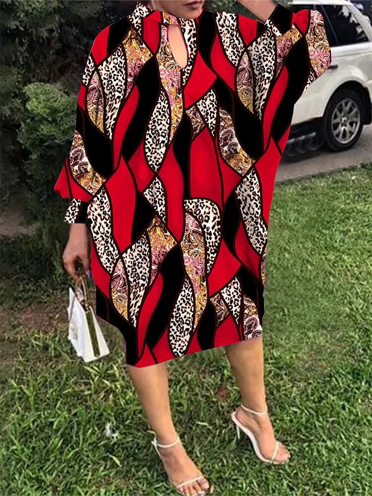 Miniatura: Plus Size 2023 Fall New Women's Mid-Length Irregular Pattern Dress Cutout Bubbl