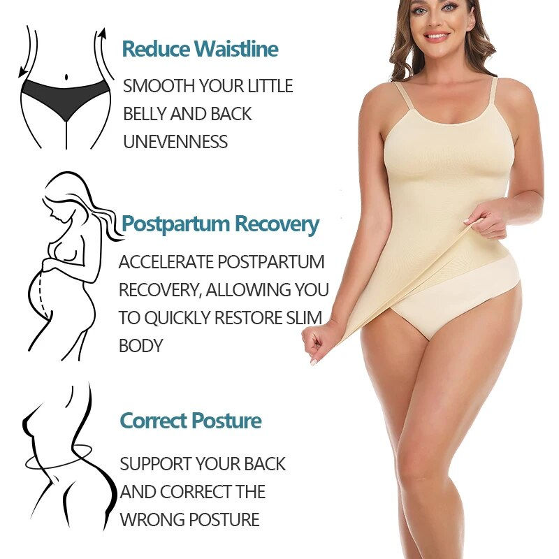 Thumbnail: Plus Size Tummy Control Shapewear Top Women Sleeveless Scoop Neck Slim Fit Cami