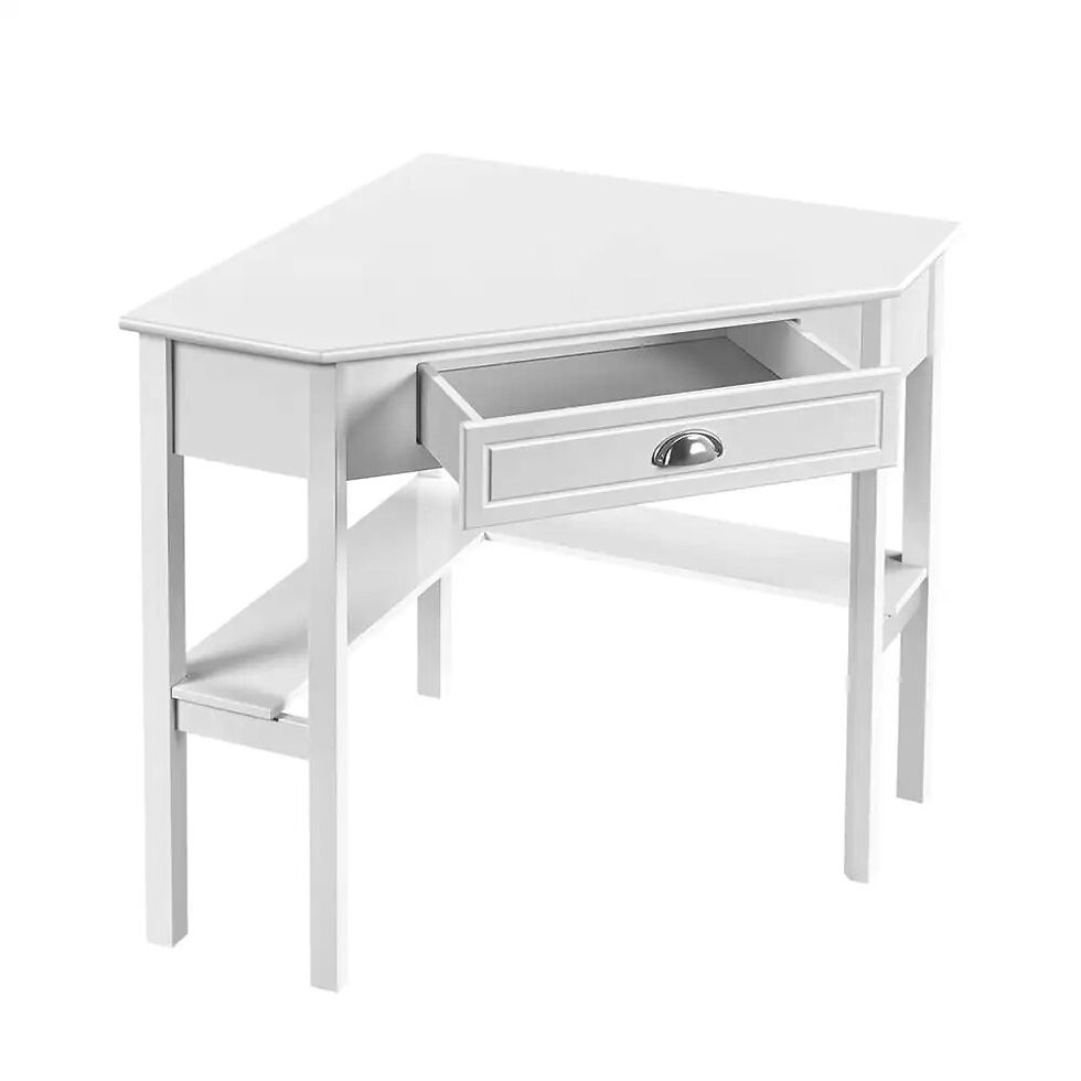 Thumbnail: Corner Writing Desk with Storage Drawer, White Standing Desk