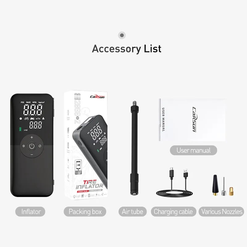 Thumbnail: CARSUN Rechargeable Air Pump Tire Inflator Portable Compressor Digital Cordless