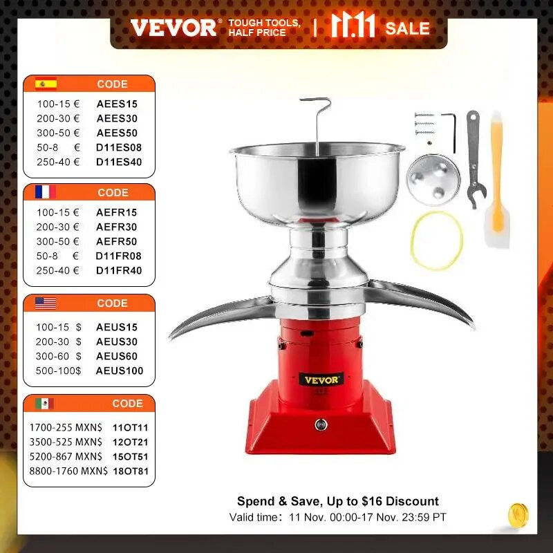 VEVOR 50L/H Electric Milk Cream Separator Commercial Stainless Steel Centrifuga