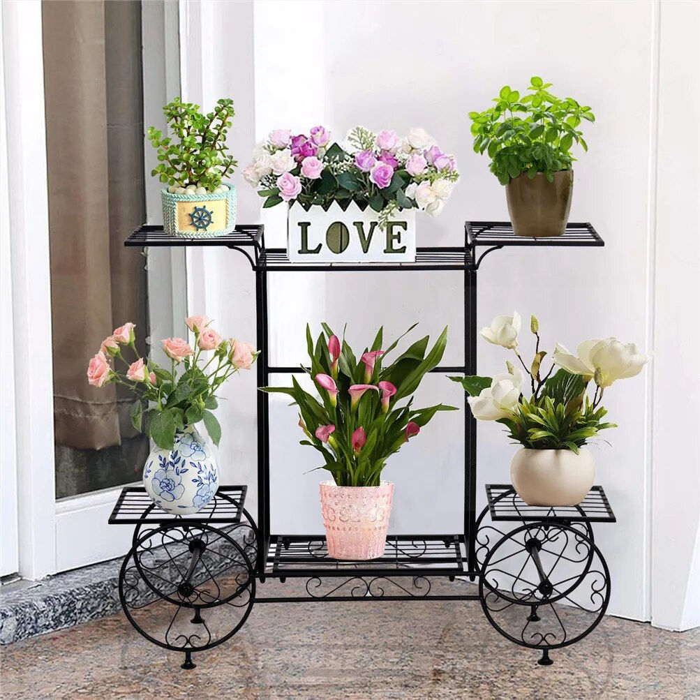 Large Metal Plant Stand Indoor 6 Tier Garden Cart Plant Holder Wrought Iron Pla