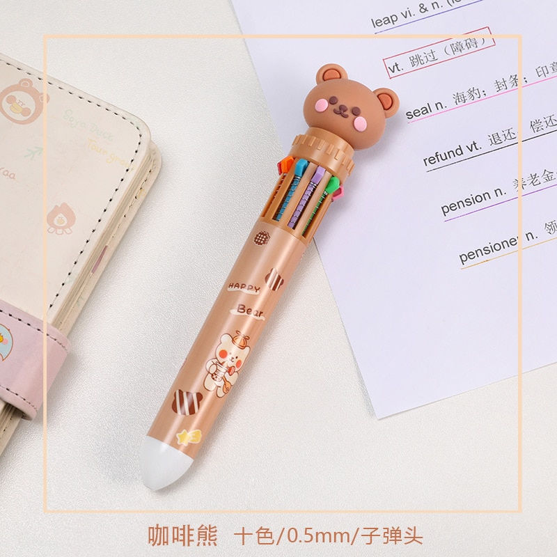 Thumbnail: 10 Colors Ballpoint Pen Cartoon Bear 0.5mm Colorful Ink Gel Pens Silicone Kawai