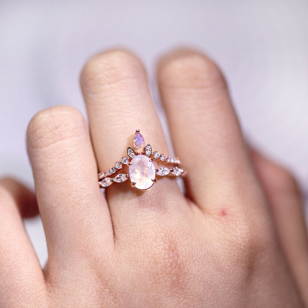 Thumbnail: GEM'S BALLET 925 Sterling Silver Rainbow Moonstone Ethiopian Opal Ring For