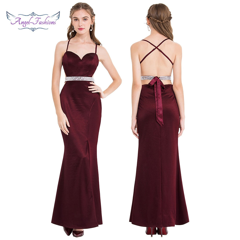 Thumbnail: Angel-fashions Women's Beading Spaghetti Strap Gorgeous Satin Evening Dresses